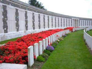 Tyne Cot Memorial

The Tyne Cot Memorial to the Missing, forms the north-eastern boundary of Tyne Cot Cemetery, which is located 9 kilometres north east of Ieper town centre, on the Tynecotstraat, a road leading from the Zonnebeekseweg (N332). The names of those from United Kingdom units are inscribed on Panels arranged by Regiment under their respective Ranks.
The Tyne Cot Memorial is one of four memorials to the missing in Belgian Flanders which cover the area known as the Ypres Salient. Broadly speaking, the Salient stretched from Langemarck in the north to the northern edge in Ploegsteert Wood in the south, but it varied in area and shape throughout the war.